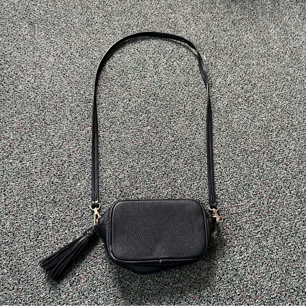 H&M Black Small Square Tassel Detail Gold Hardware Chic Classic Crossbody Bag